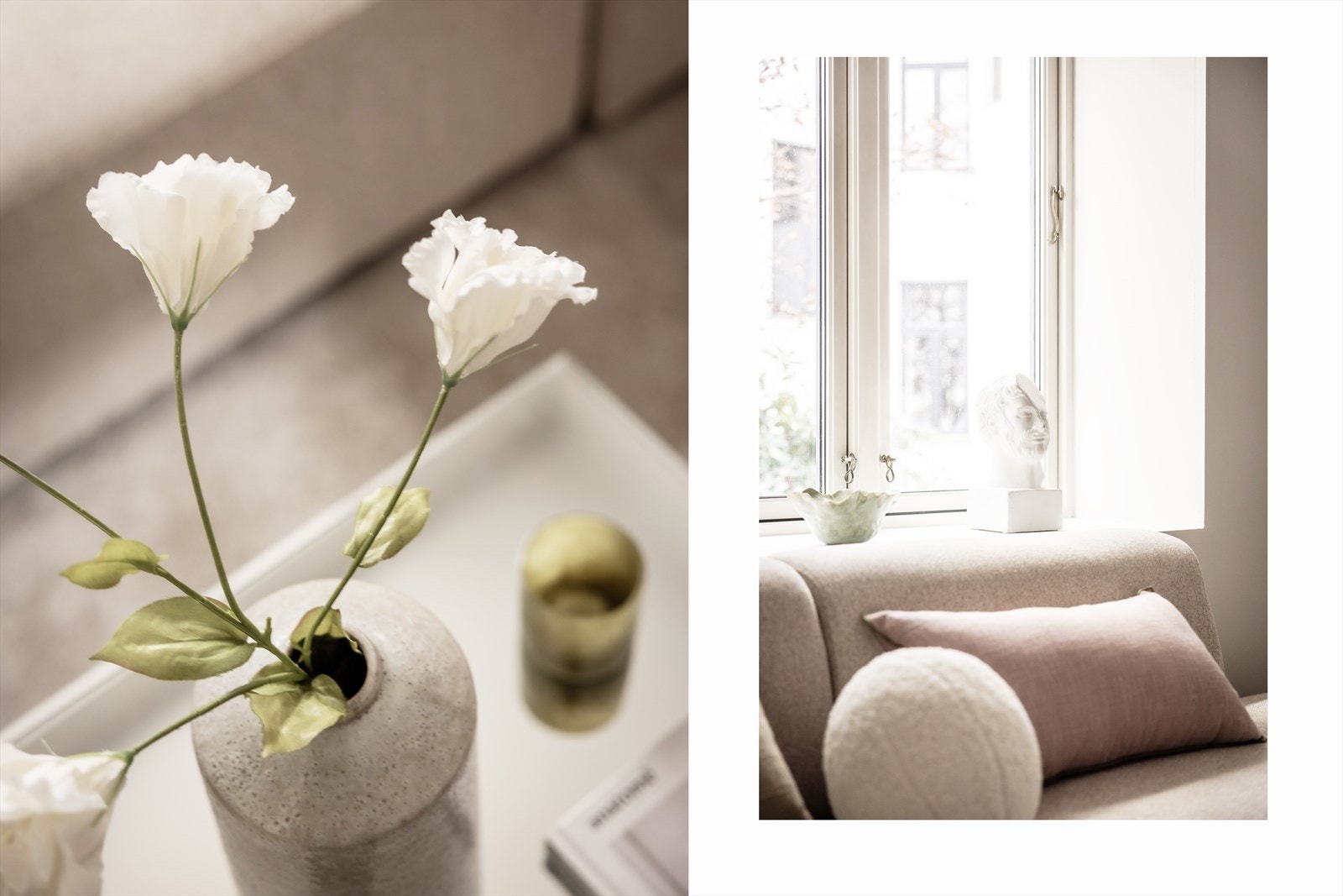 Gulvet i første etasje er belagt med Merbau-parkett, som gir en varm kontrast til de lyse veggene. Galleribilde