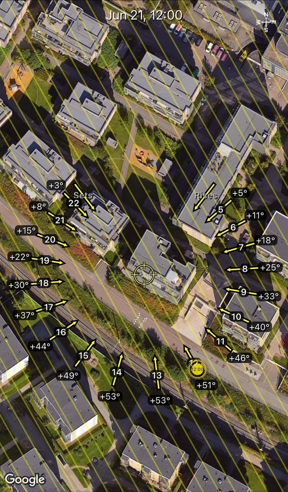 Soldiagram - Gildevangen 10 A - kun ment som en illustrasjon over solforholdene midtsommers (21. juni) Galleribilde