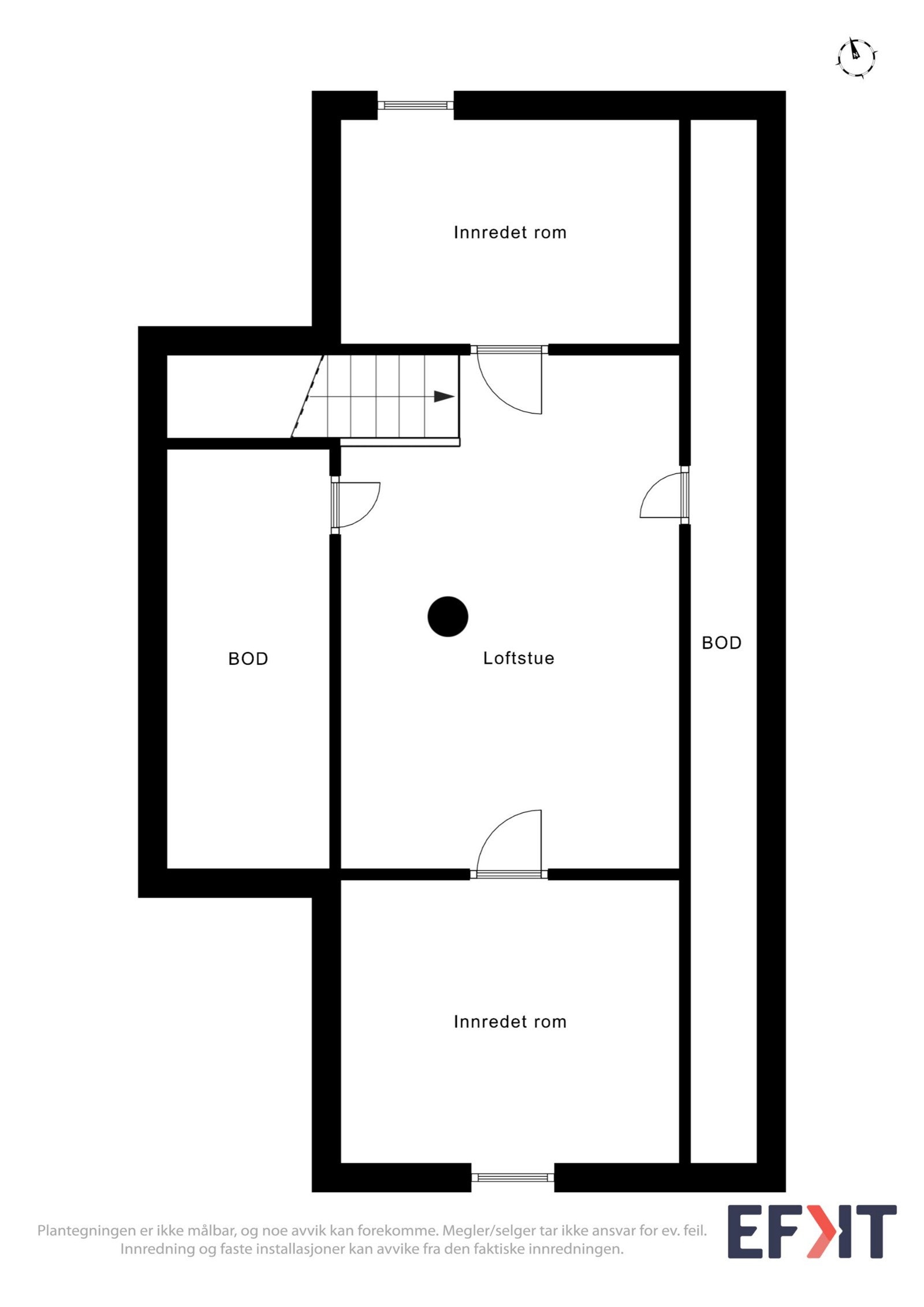 Planskisse 2. etasje. Merk at etasjen ikke er godkjent for varig opphold pga. lav takhøyde. Galleribilde