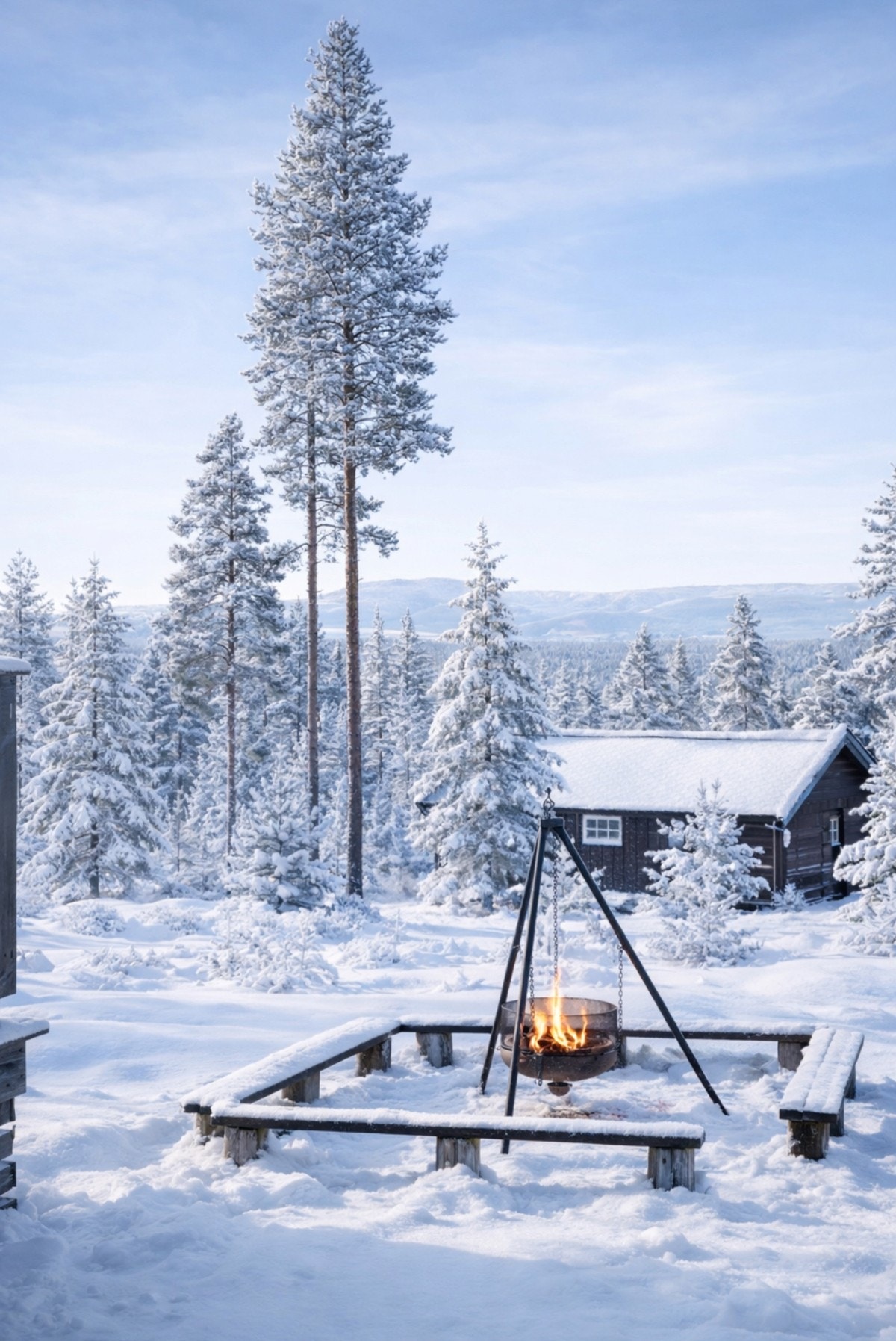 Den store tomten har tilrettelagt område for bålpannekos hele året. Galleribilde