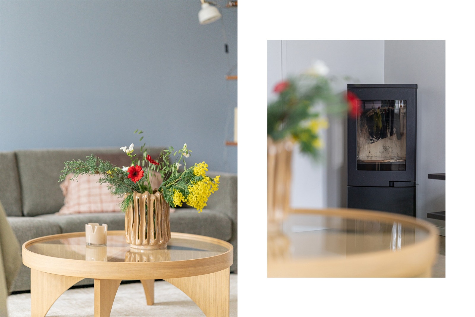 Peisen i stuen skaper en koselig atmosfære på kalde vinterdager. Galleribilde