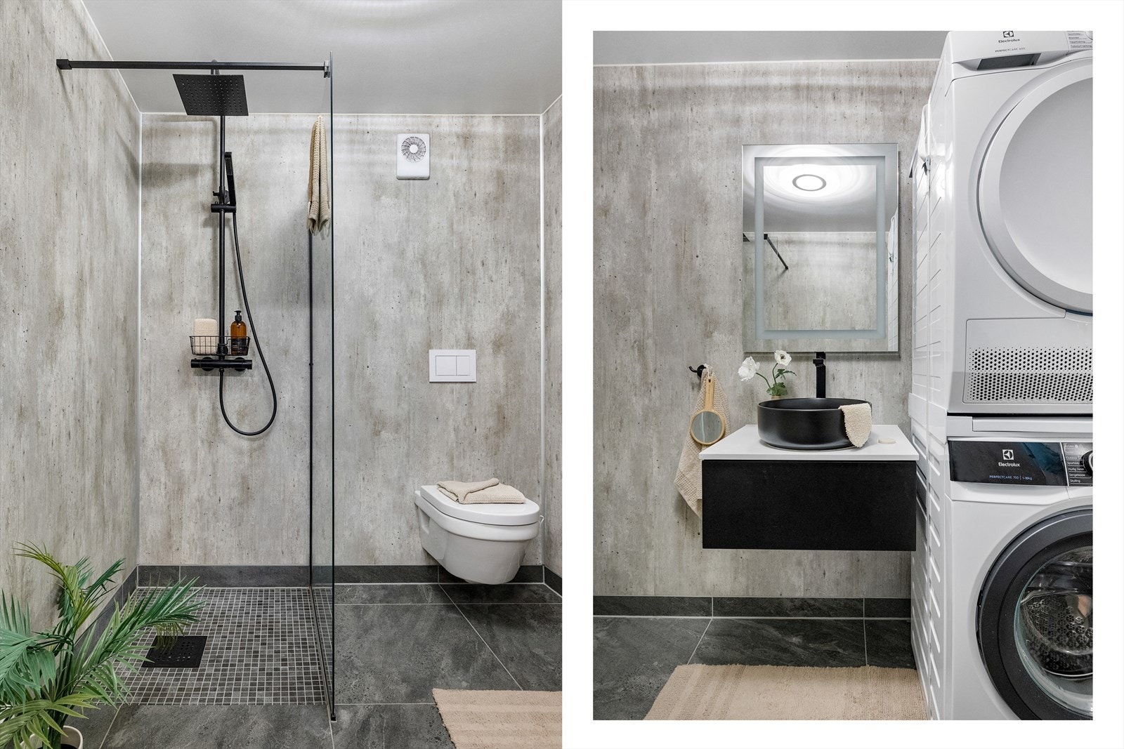 Badet i andre etasje har også opplegg for vaskemaskin og tørketrommel. Galleribilde