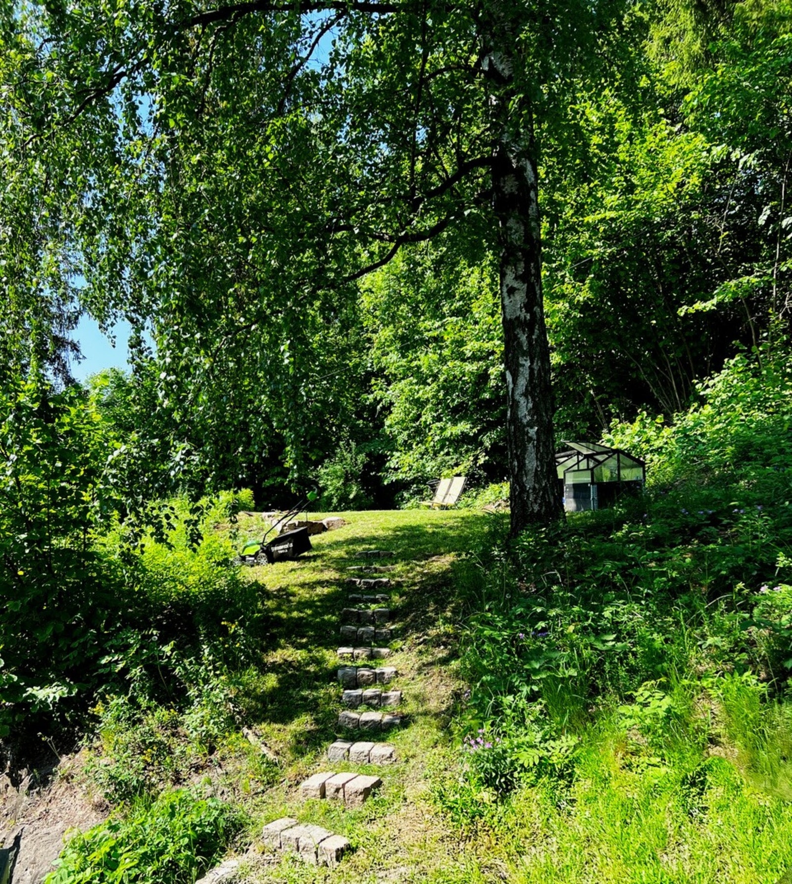 Privat sommerbilde - sameiet har et felles skjermet uteområde med bl.a. urtekasser. Galleribilde