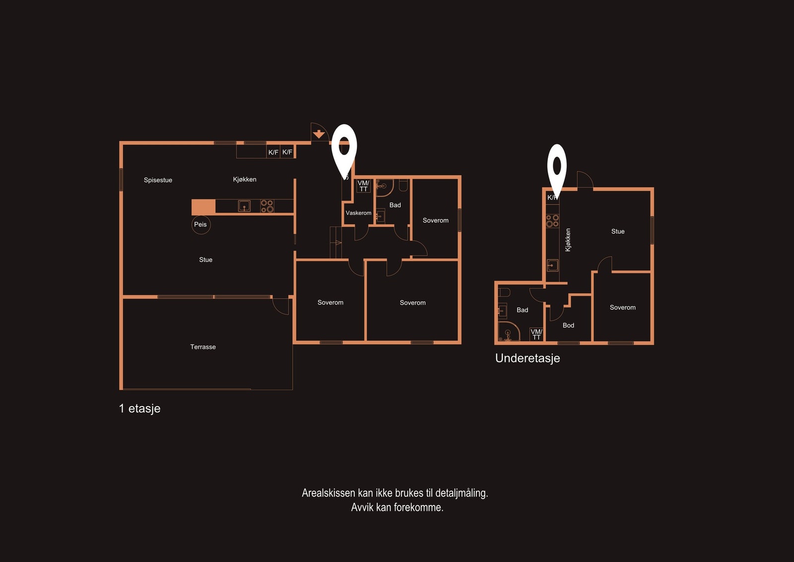 Symboler viser omtrent hvor en trapp er mulig å sette inn slik man kan ha adkomst mellom etasjene fra innsiden Galleribilde