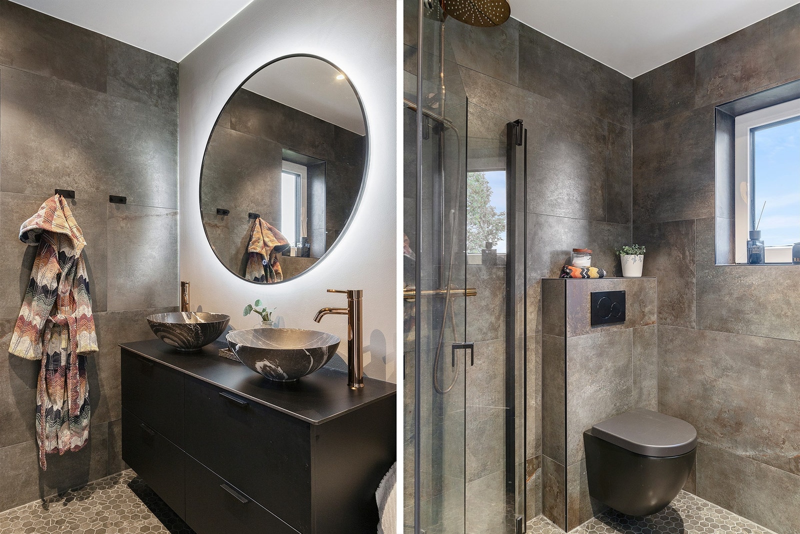 Kraner, vasker og dusjarmatur er i både sort og i gull utførelse Galleribilde