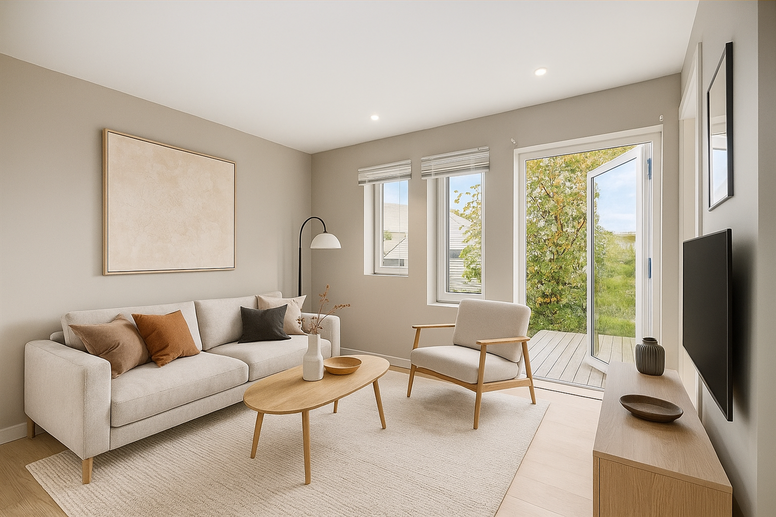 Soverom i 1. etasje er godt egnet som ekstra stue. KI-generert bilde for inspirasjon, feil kan forekomme Galleribilde