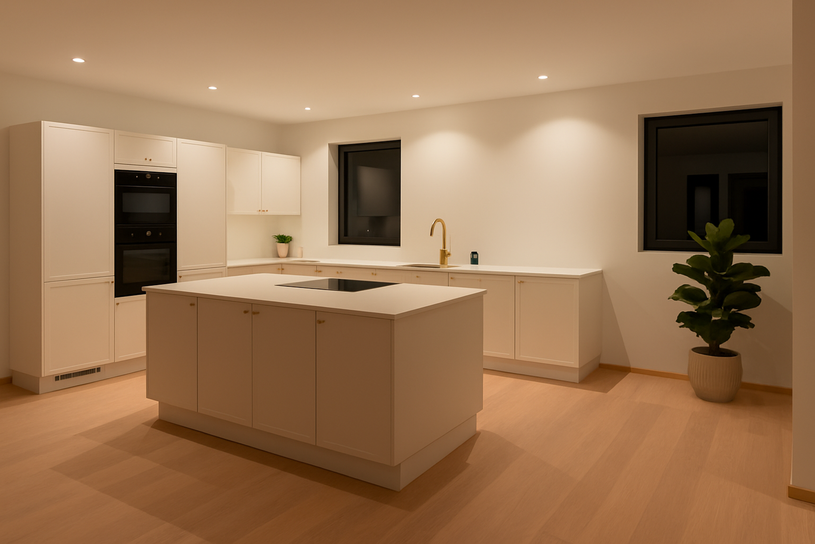 Åpen og luftig stue/kjøkken-løsning som gir god romfølelse.
Bildet er av illustrasjon er av illustrativ karakter og angir nødvendigvis ikke korrekt gjengivelse av elementer i boligene. Galleribilde