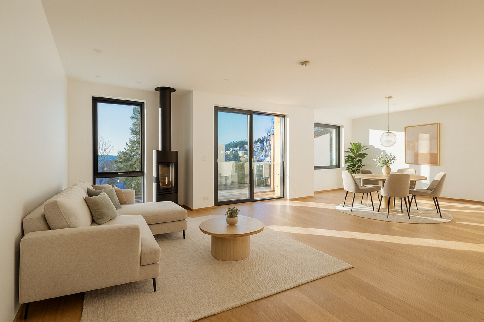 Eiendommene kombinerer moderne komfort I et av Oslos mest ettertraktede strøk. Her bor du i rolige omgivelser ved marka med nydelig utsikt over fjorden og byen. Bildet er av illustrativ karakter og angir nødvendigvis ikke korrekt gjengivelse av elementer Galleribilde