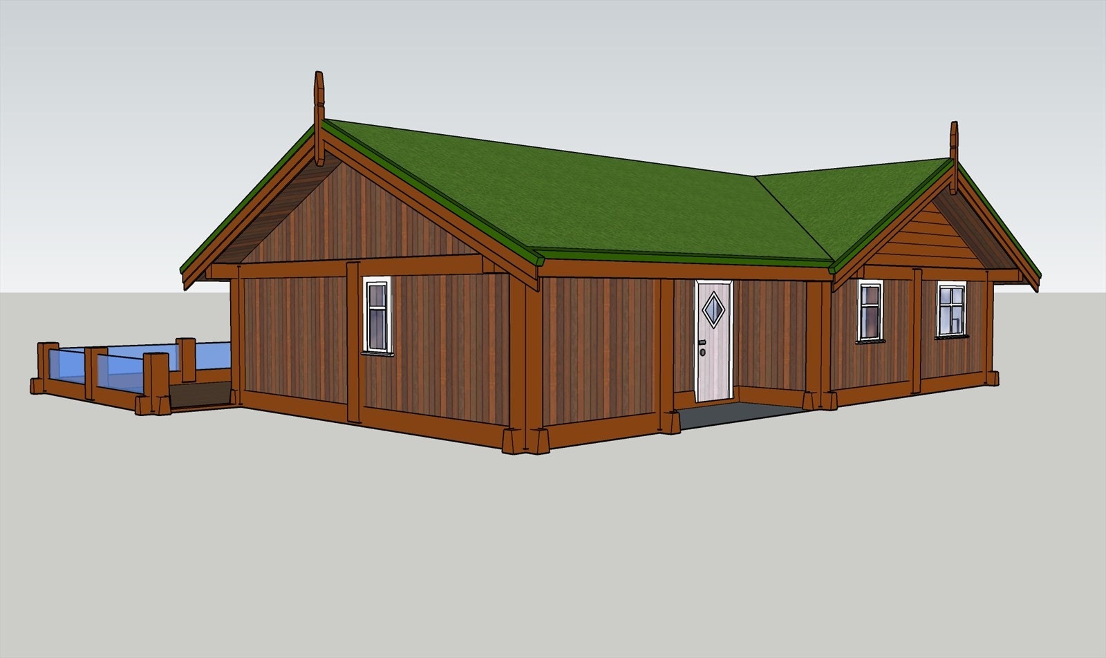 Forslag på hytte levert fra Rauland Laft AS. Det er visning hytte i hyttefeltet. Galleribilde