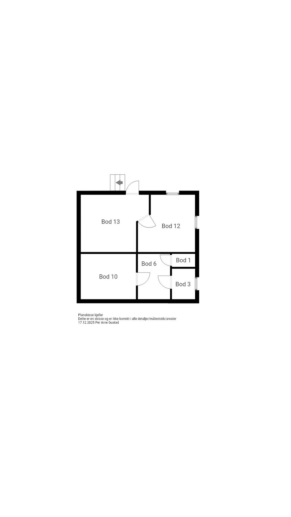 Planskisse - Kjeller. Kjelleren består av bodareale Galleribilde
