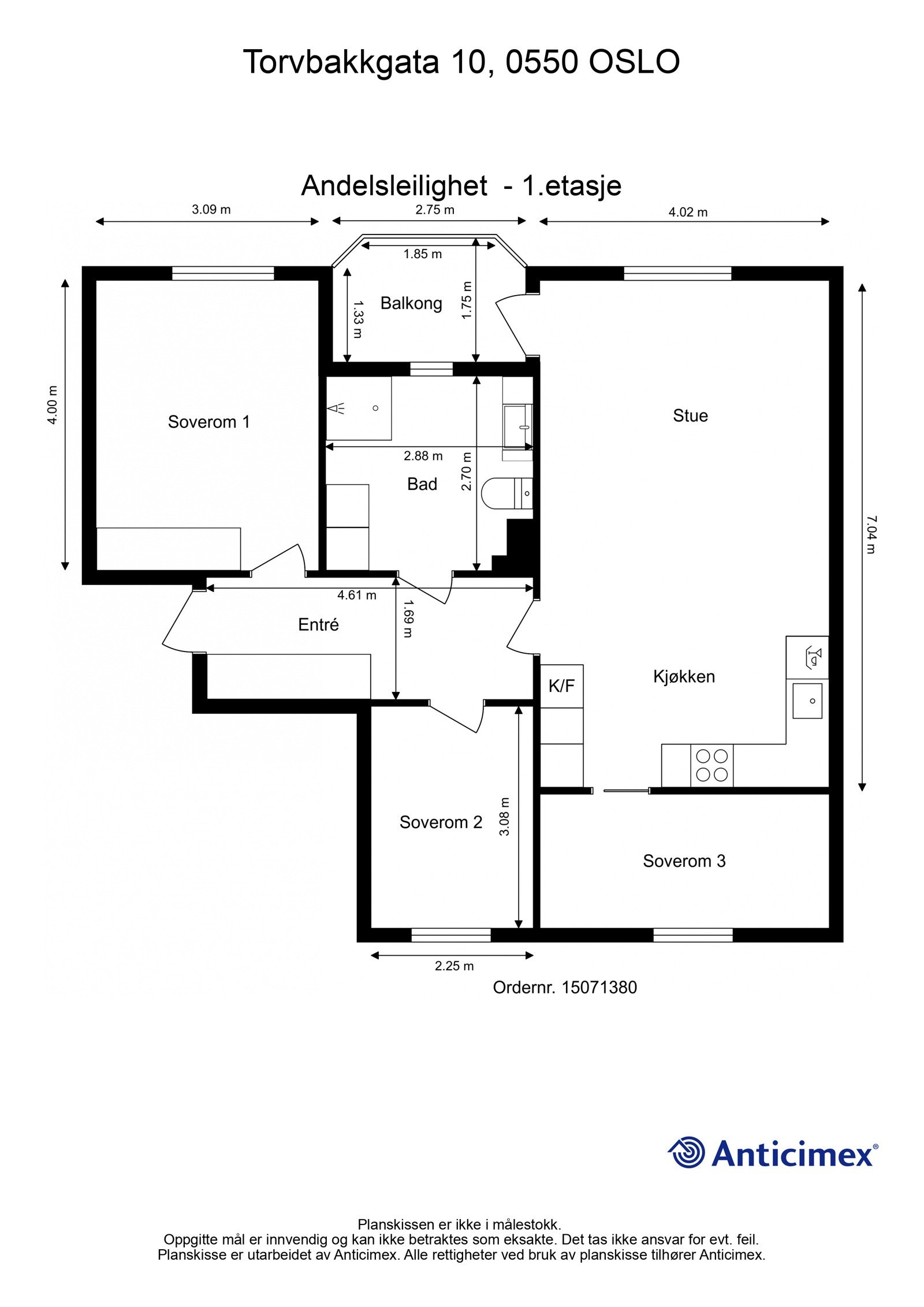 Plantegning med mål. Galleribilde