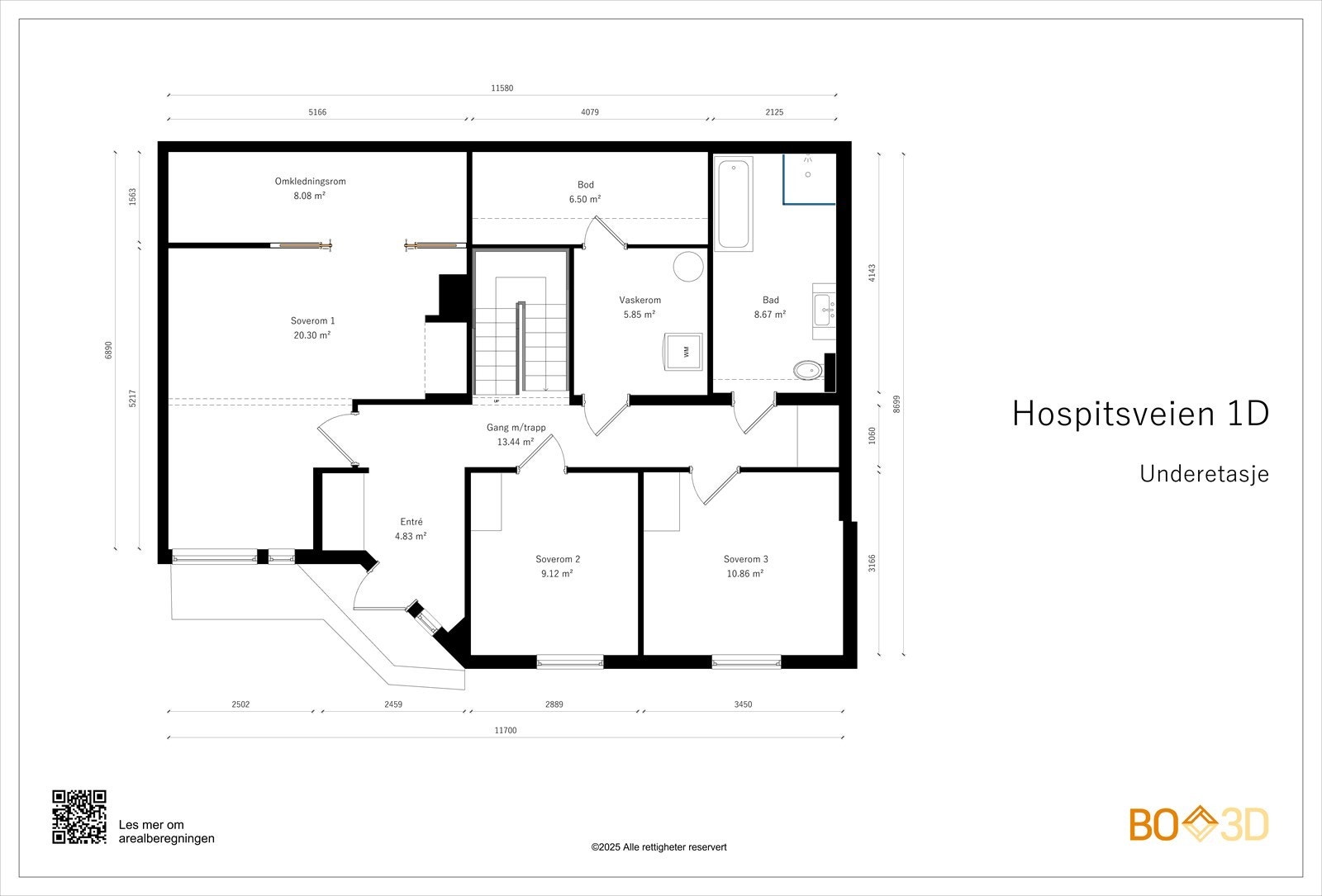 Underetasjen inneholder entré, gang, 2 soverom, bad, vaskerom, bod, hovedsoverom med walk-in garderobe. Galleribilde