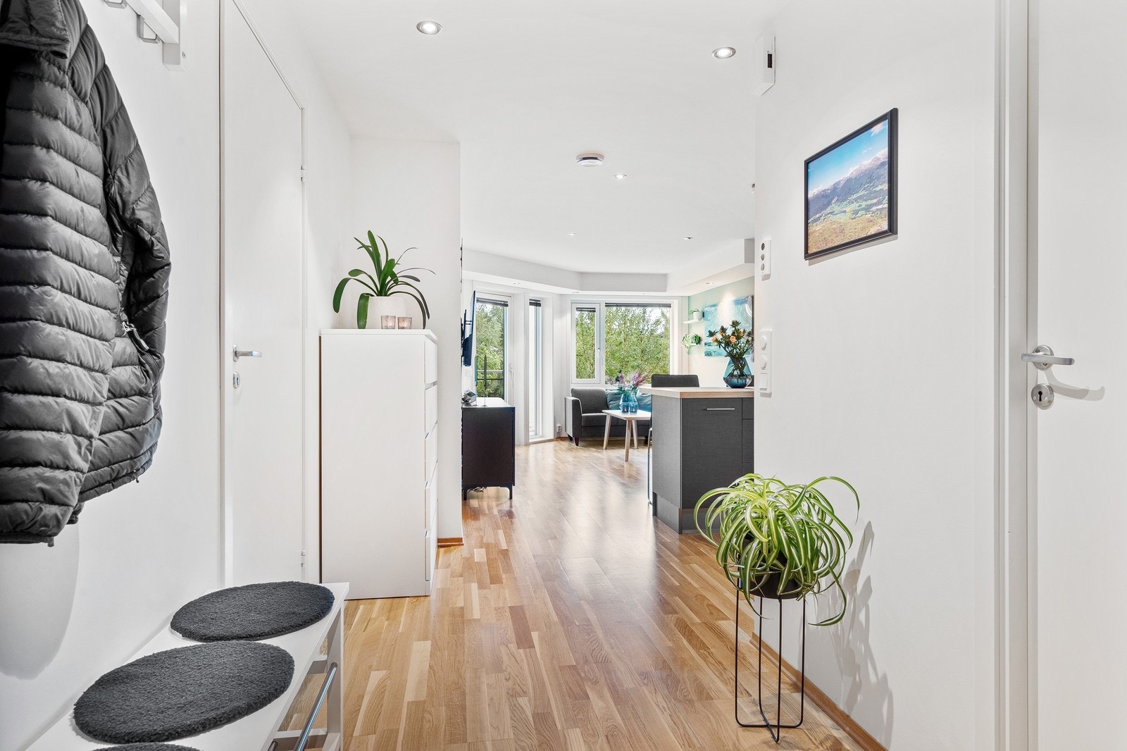 Entrèen har direkte inngang til åpen kjøkken-og stue løsning Galleribilde