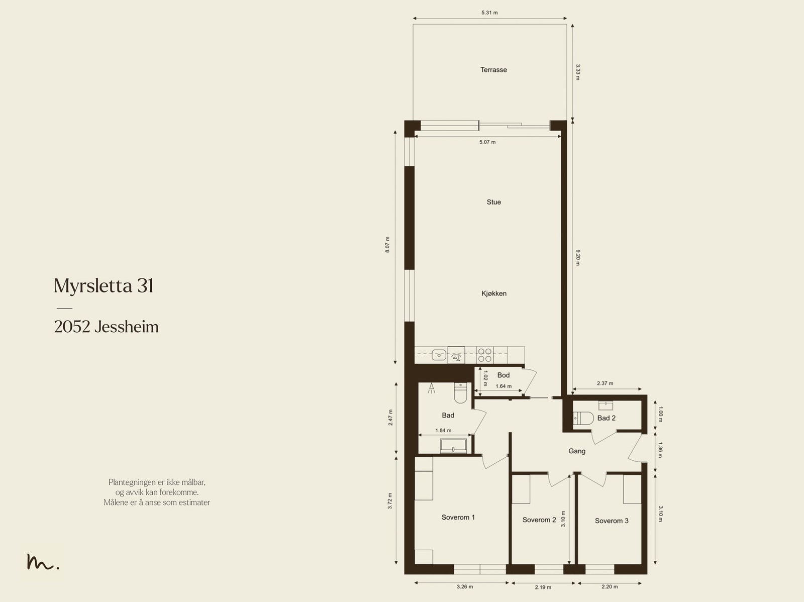 Hjørne- og endeleilighet med praktisk planløsning som skaper en lun atmosfære. Galleribilde