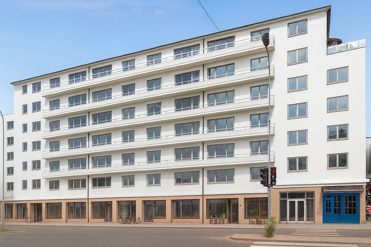 Illustrasjonsbilde som viser et mulig uttrykk for fremtidig fasadeoppgradering. Bildet er ment som illustrasjon. Galleribilde