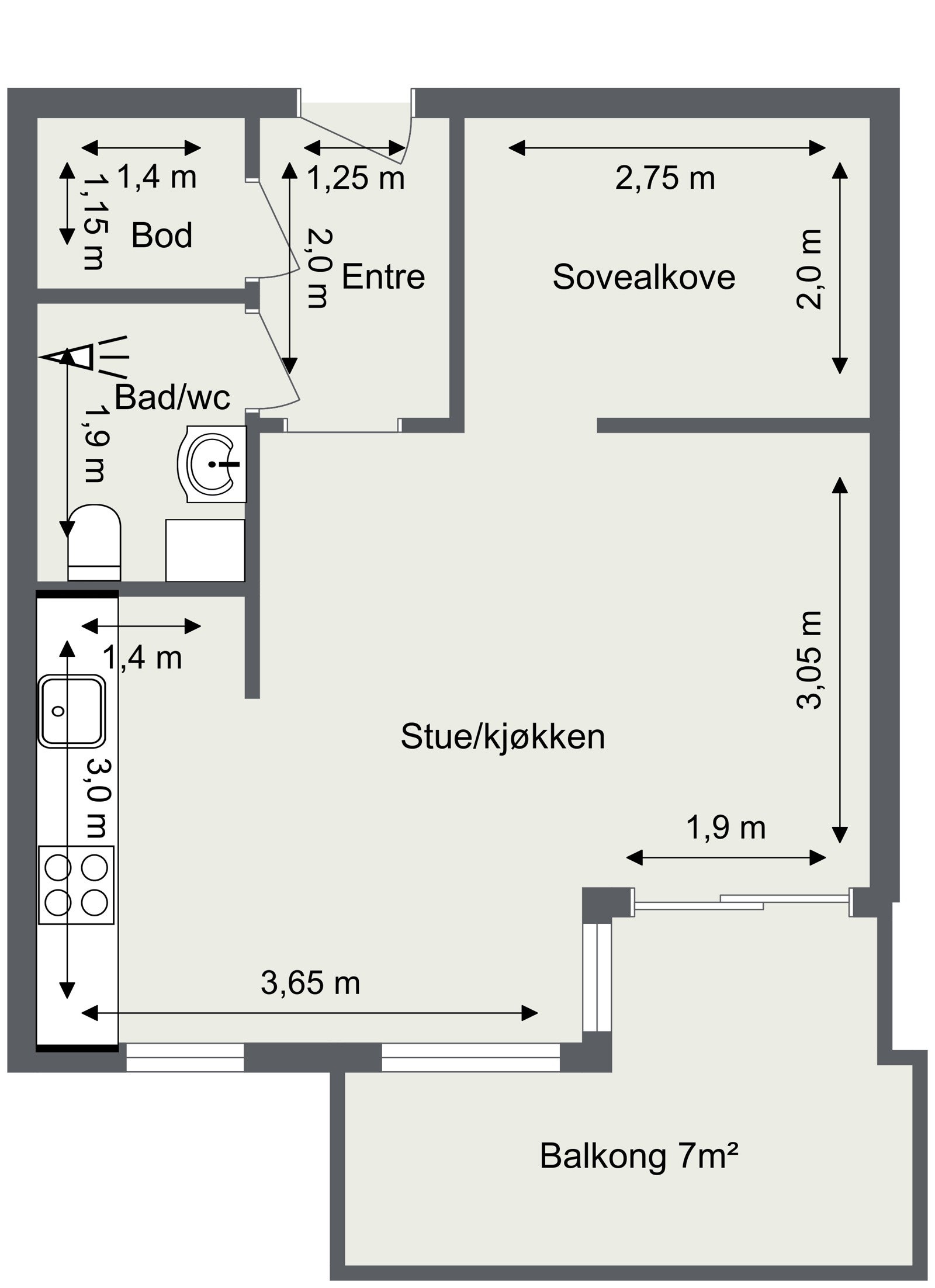 Skisse med mål. Galleribilde