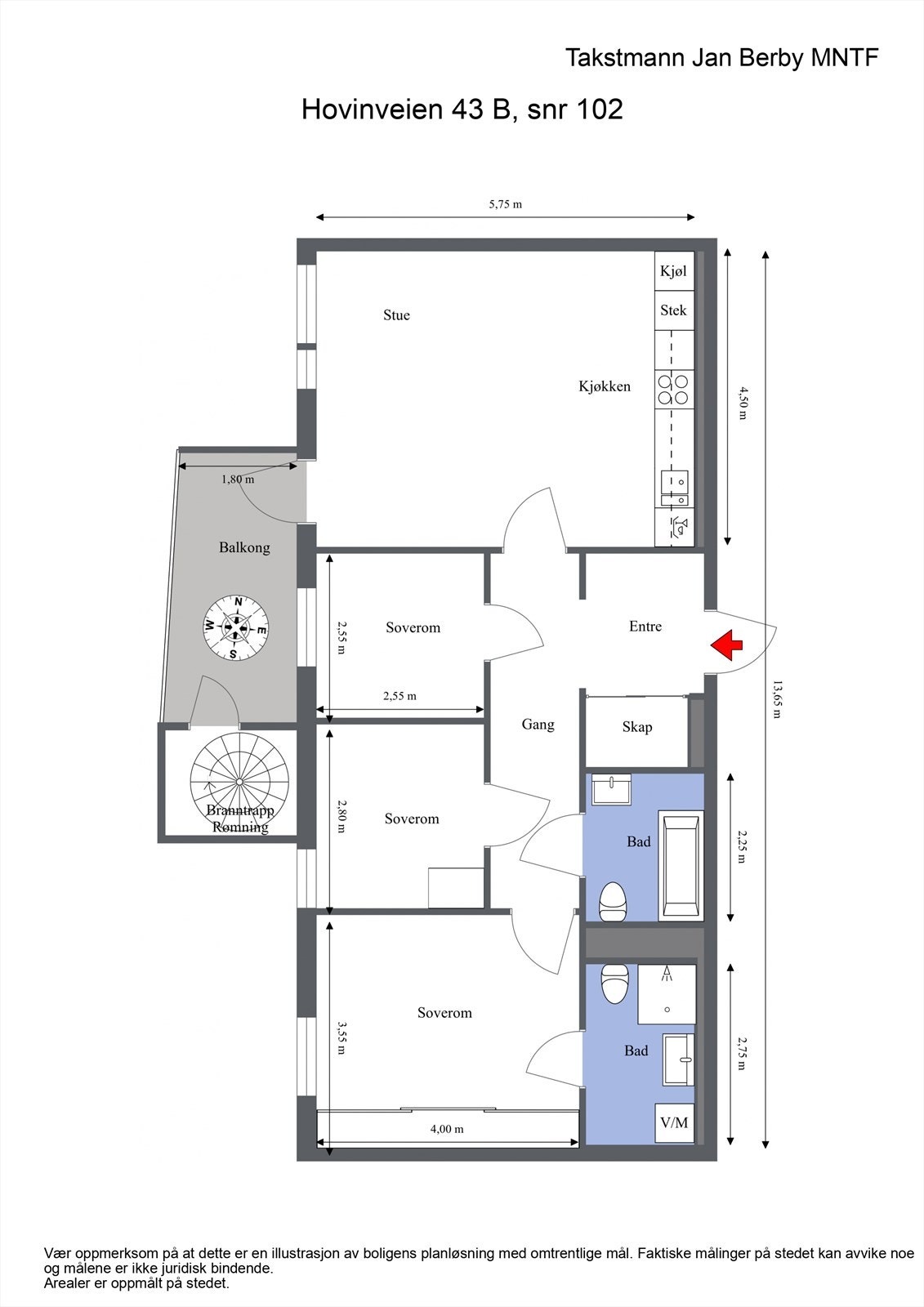 Plantegningen viser en arealeffektiv leilighet med tre soverom, to bad og åpen stue-kjøkkenløsning. Leiligheten har egen p-plass med EL-lader i garasjeanlegg. Galleribilde