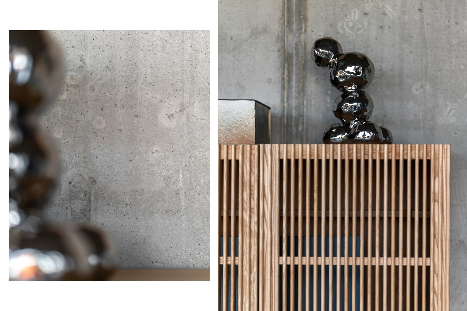 Stilren leilighet med rå betongvegg som gir rommet et moderne og urbant preg Galleribilde