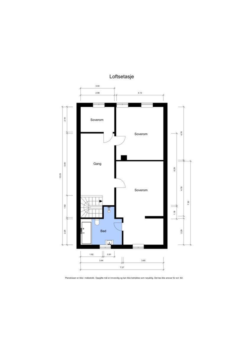 Loftetasjen byr på: Gang inkl trapp, 3 soverom og bad. Galleribilde