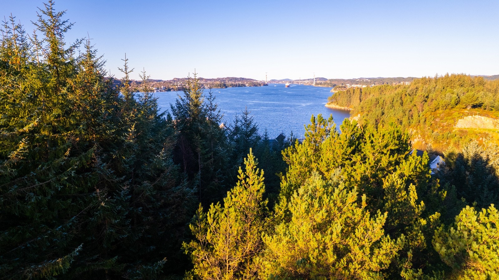 Man nyter flott utsikt mot fjorden og båtlivet som passerer forbi. Galleribilde