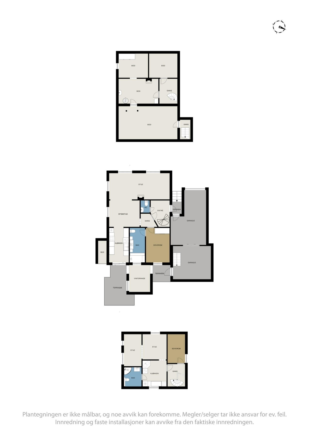 Plantegning kjeller, 1. etasje og loftetasje. Galleribilde