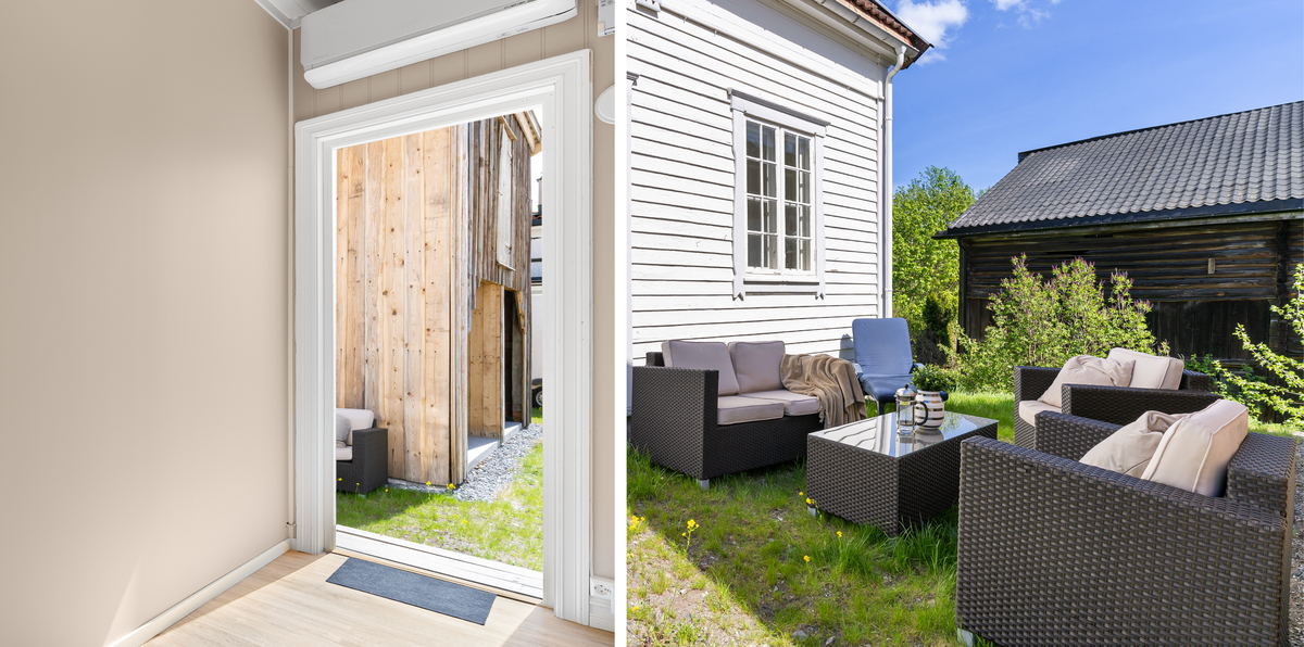 Gjennomgående 1 etg med direkte utgang til herlig uteområde med moderne hagemøbler. Galleribilde