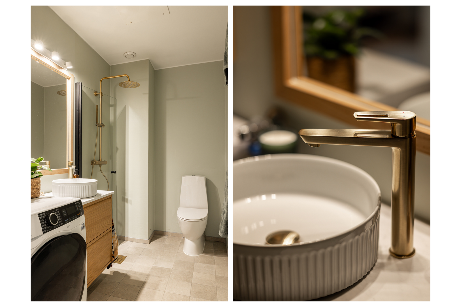 Badet er innredet med toalett, baderomsinnredning med praktiske skuffer samt toppmontert servant. Over servanten er det montert speil med integrert belysning. Galleribilde