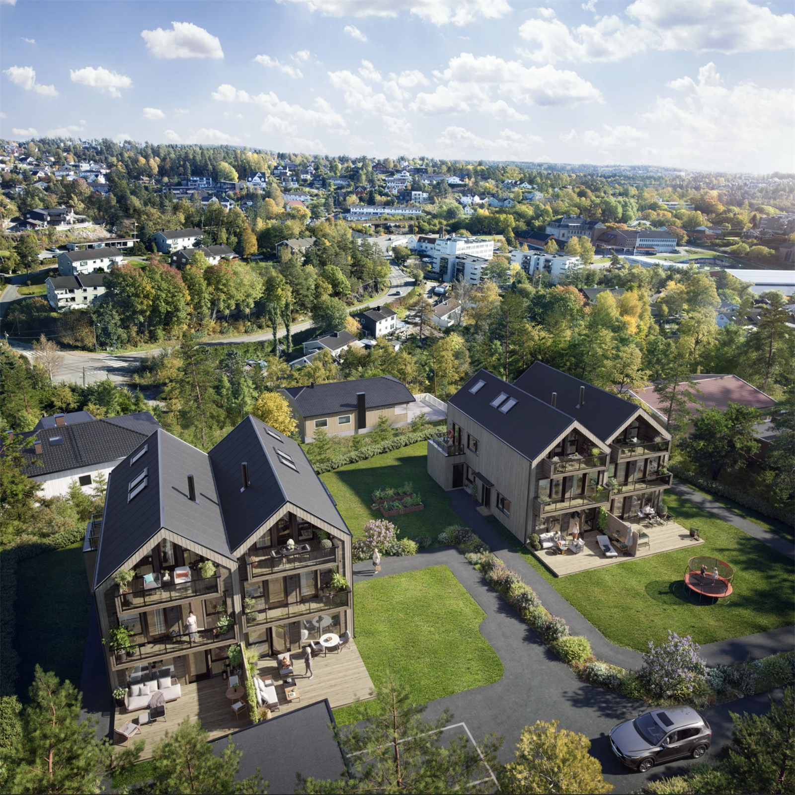 Illustrasjon av hvordan det vil se ut når begge tomannsboligene er oppført. Galleribilde