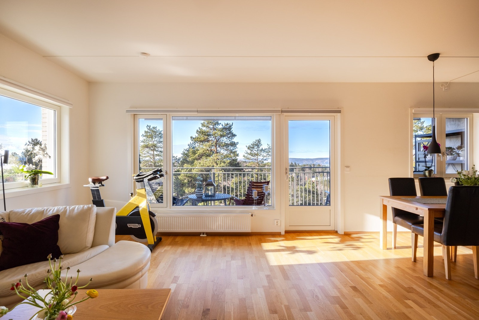 Leiligheten har store vindusflater som slipper inn mye naturlig lys. Galleribilde