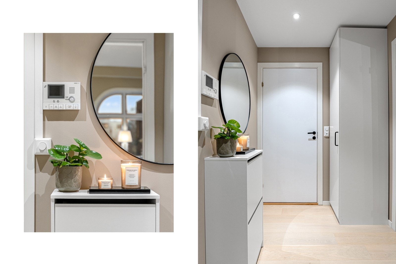 Lys og romslig entré med god plass til oppbevaring av sko og yttertøy i garderobeskap. Galleribilde