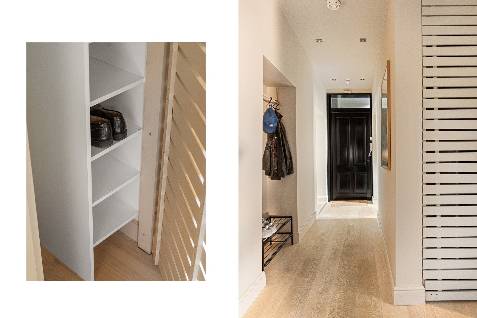 Plassbygd garderobeløsning i entré med god oppbevaringsplass. Galleribilde