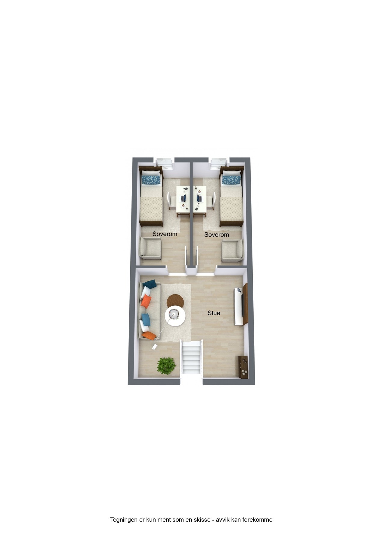 Planskisse loftstue med gulvareal pa? 35 m2 (lav takhøyde, ikke godkjent soverom) Galleribilde