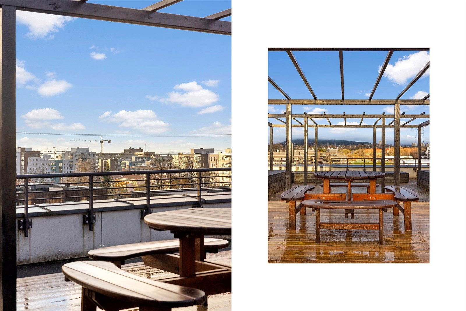 Takterrasse er opparbeidet med pergola og sittegrupper. Galleribilde