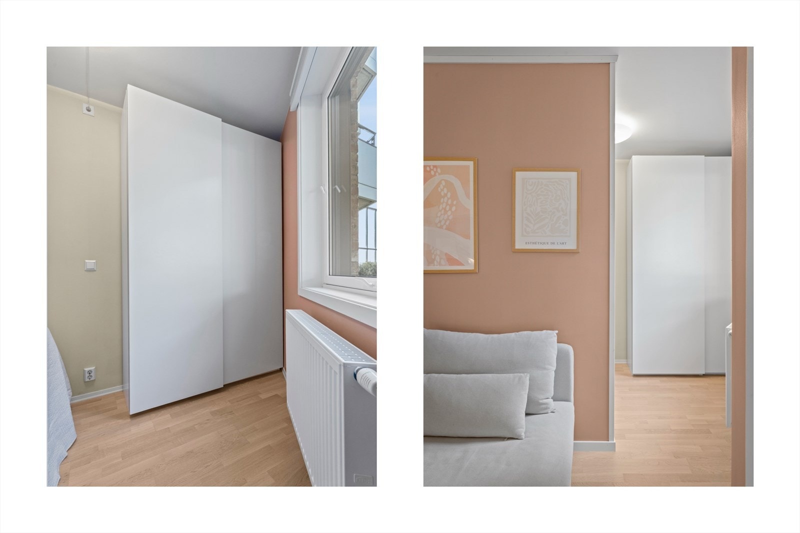 Det er også garderobeskap langs veggen for oppbevaring av tøy. Galleribilde