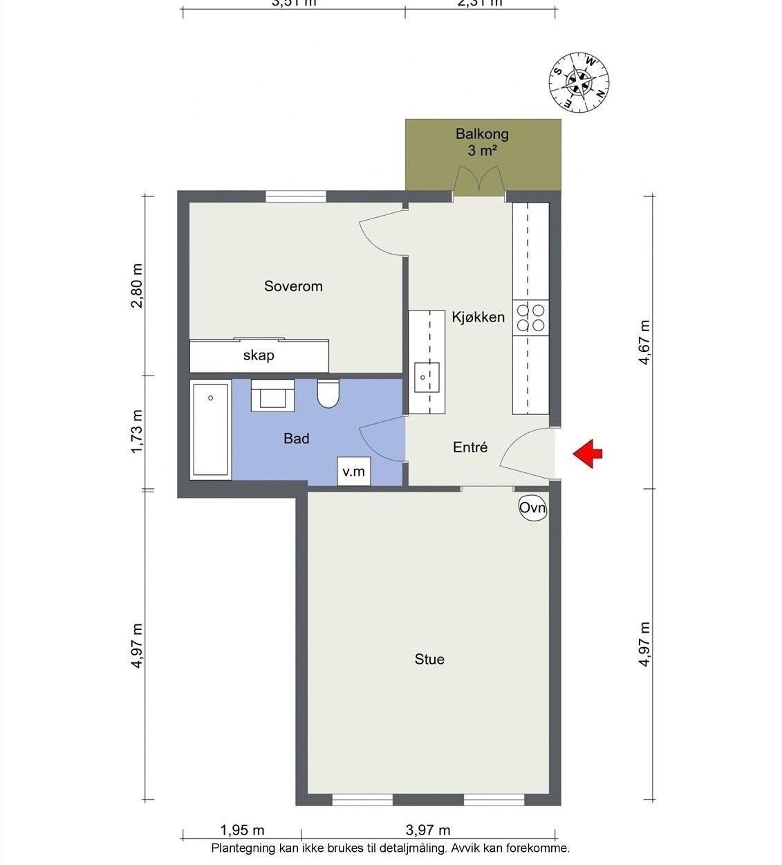 Alternativ planløsning 2. Løsningen er fra tilsvarende leilighet i samme oppgangen Galleribilde