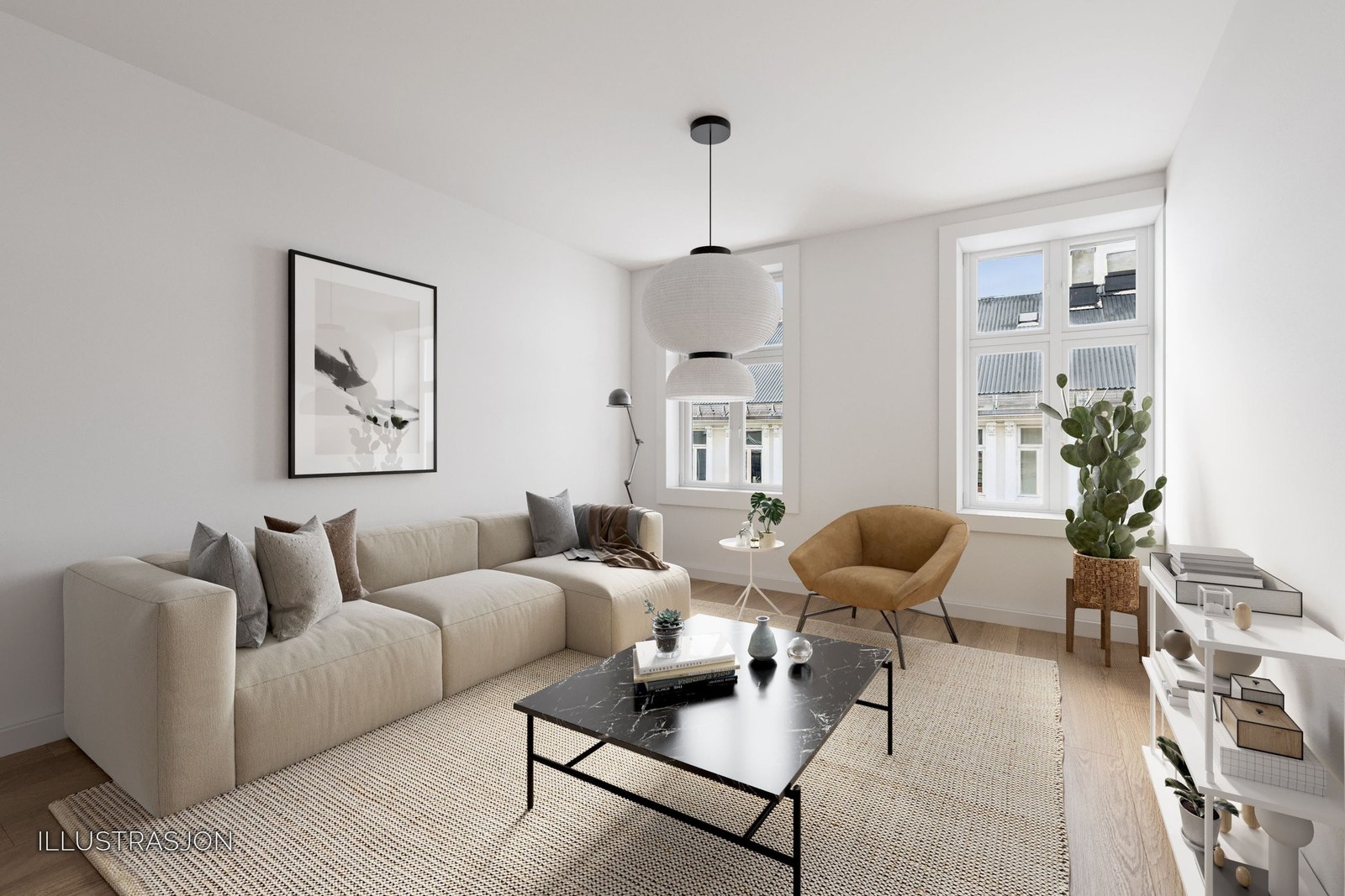 Mange muligheter for innredning, her et godt eksempel på hvordan stuen kan bli(digitalt oppusset/stylet) Galleribilde