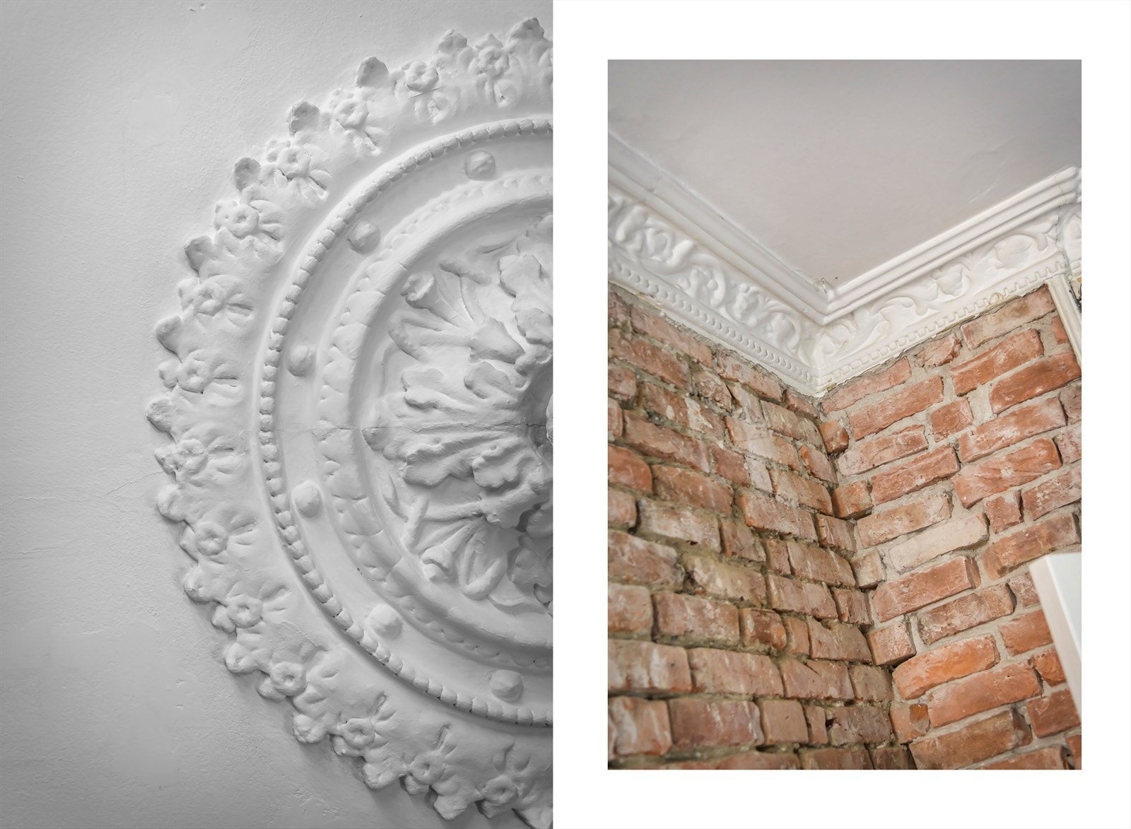 Flotte, klassiske detaljer som rosettt, stukkatur og teglstein. Galleribilde