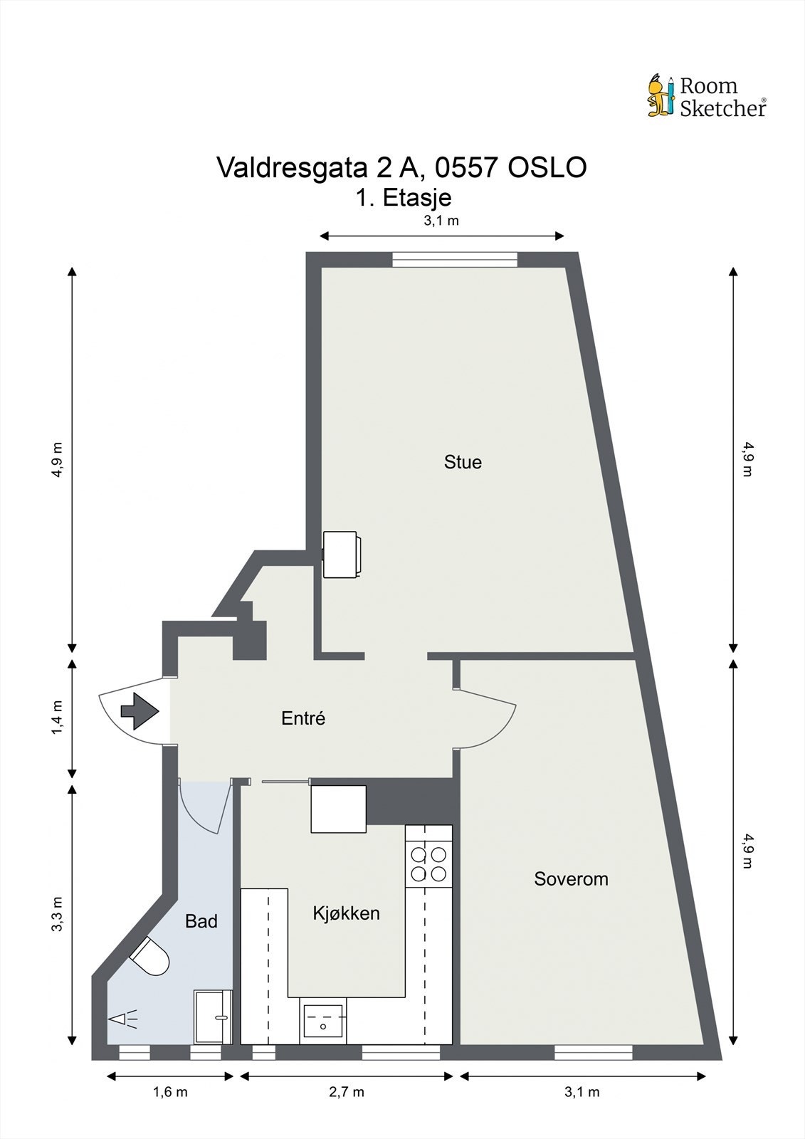 Plantegning. Svært god planløsning som gir mange møbleringsmuligheter. Galleribilde