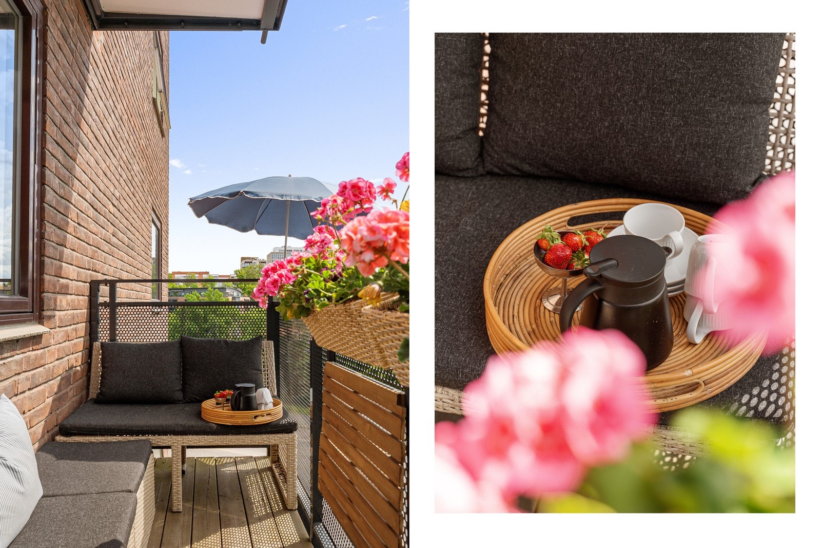 Balkongen er en flott forlengelse av stuen og har plass til forskjellige utemøblement og beplantning. Galleribilde