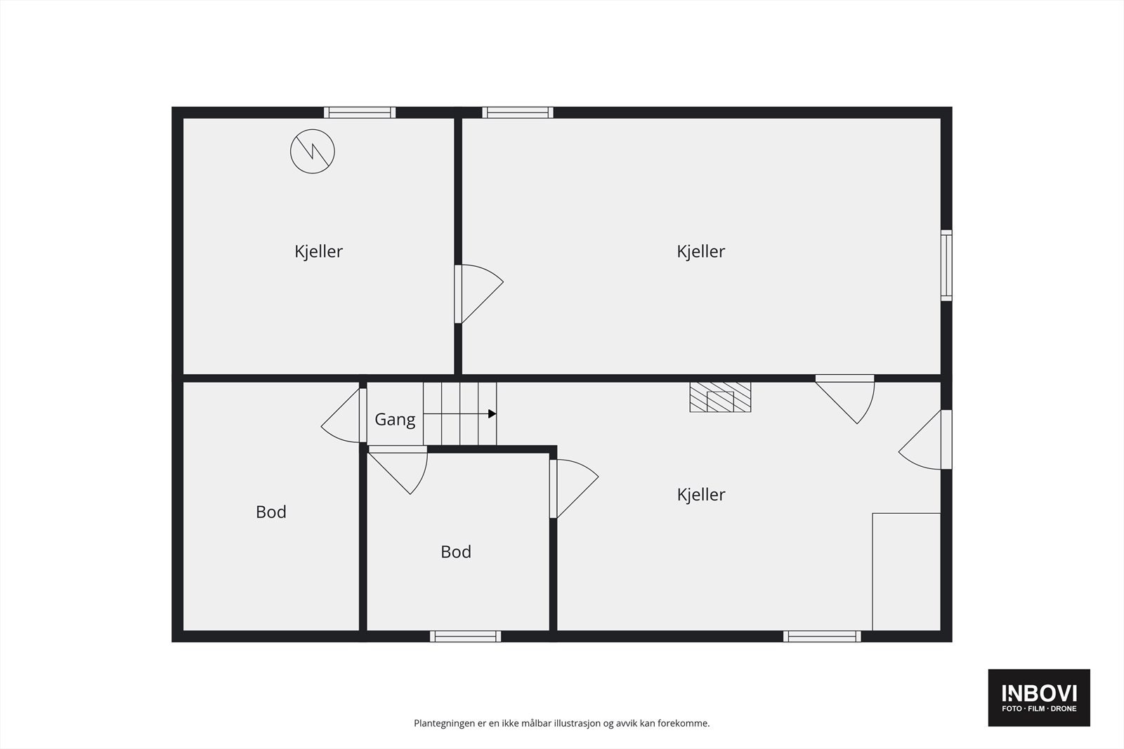 Plantegning kjeller. Deler av kjelleren er gravet ut og det er etablert to kjellerrom uten at dette er søkt om og uten at nødvendig godkjennelse er gitt av kommunen. Galleribilde
