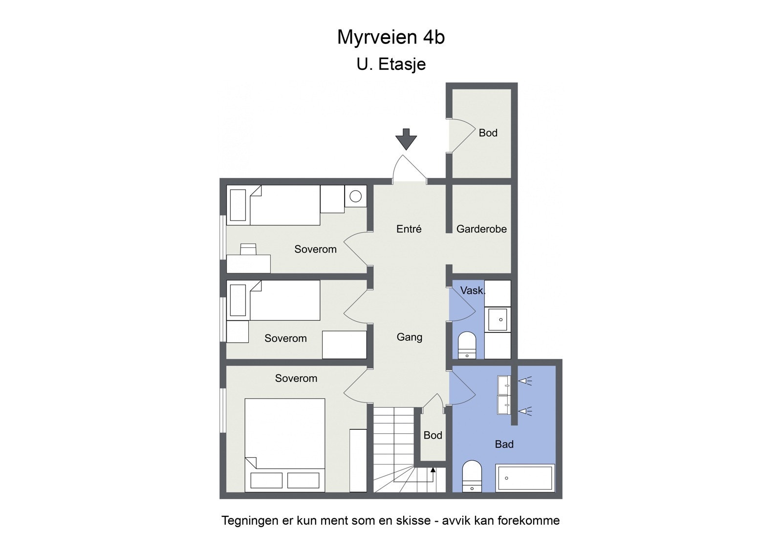 Omtrentlig planskisse, U. etasje Galleribilde