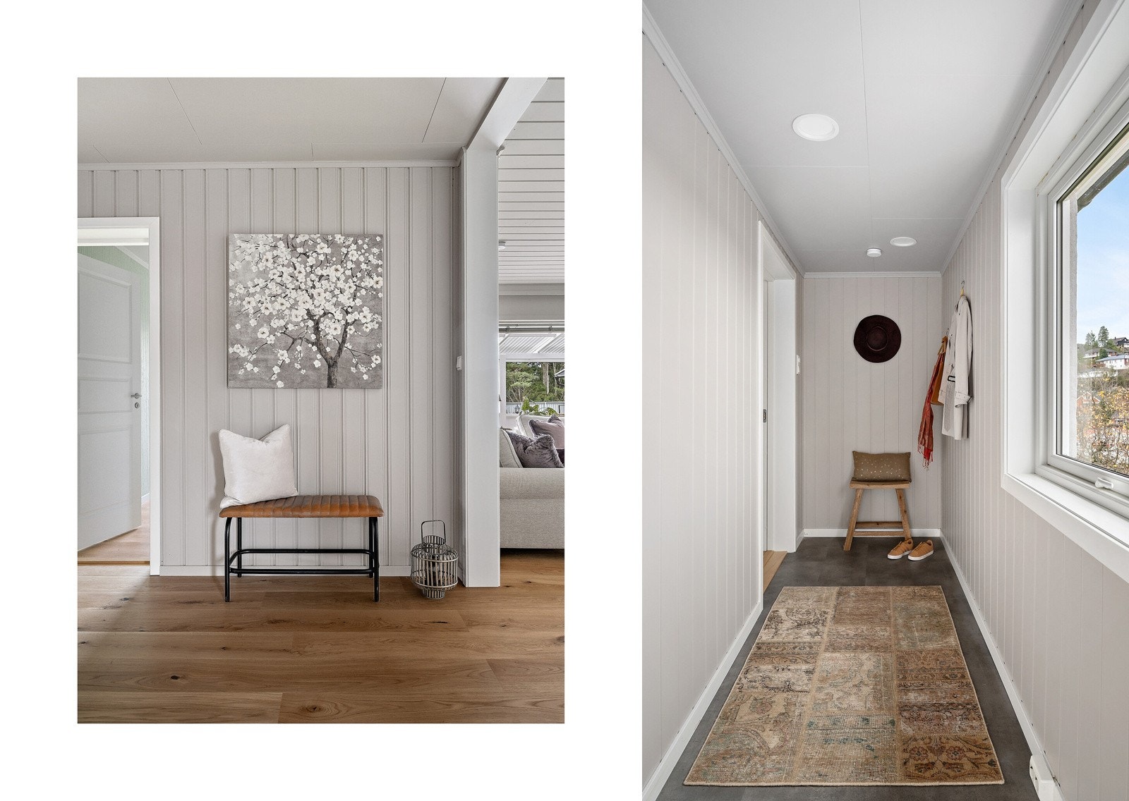 Langstrakt entré med praktisk gulv som tåler vann og mye trafikk. Galleribilde