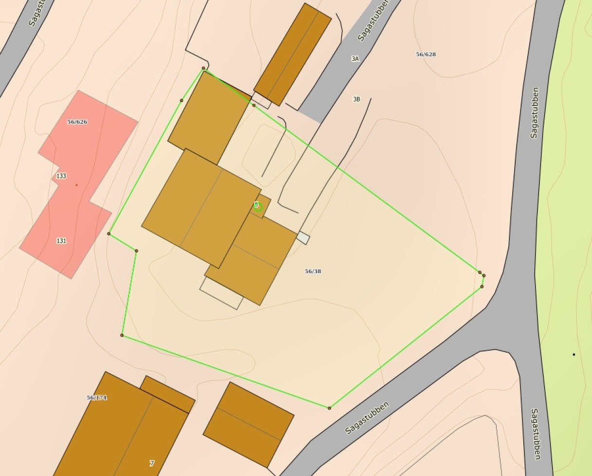 Matrikkelkart, legg merke til gjeldende tomtegrenser Galleribilde