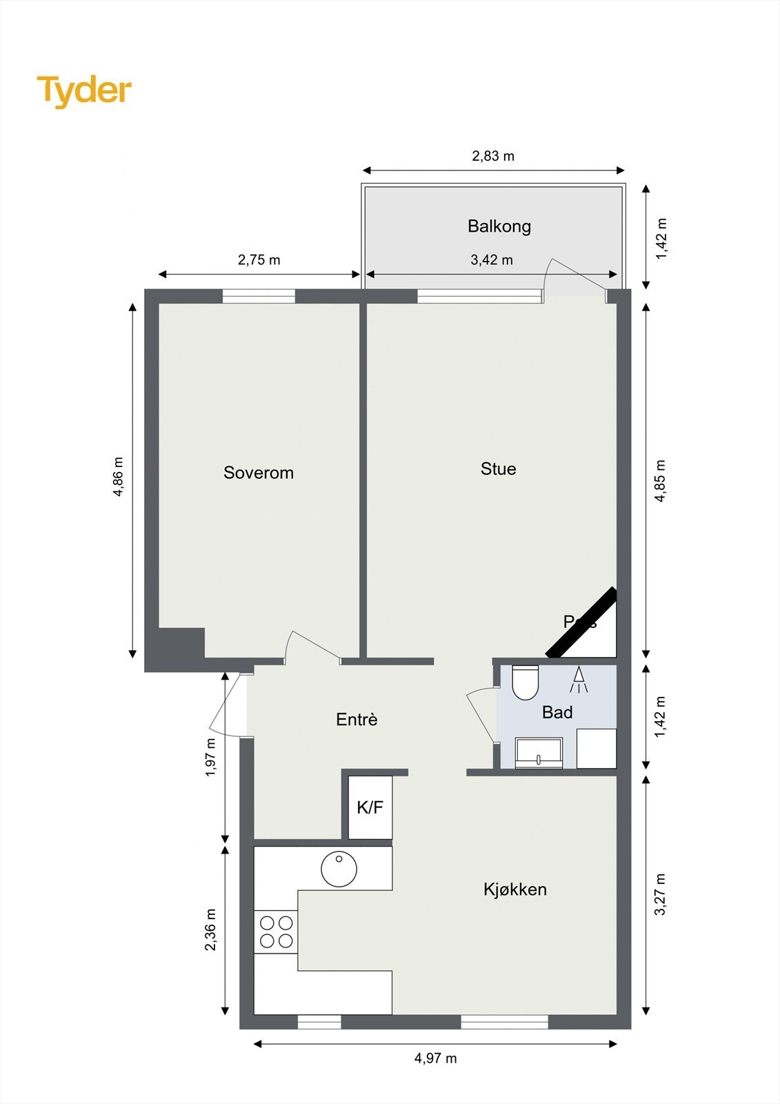 Gjennomgående og lys 2-roms - Naboer har gjort om til 3-roms(dette må søkes om) Galleribilde