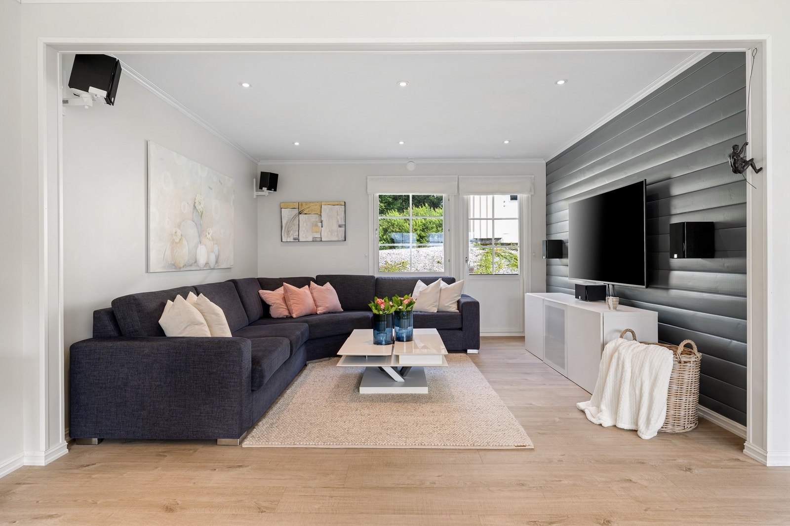 Koselig TV-hjørne med utgang til baksiden av huset. Galleribilde