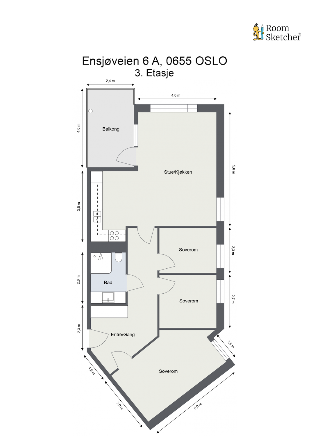 Plantegning. Leiligheten disponerer separat bod i kjeller. Galleribilde