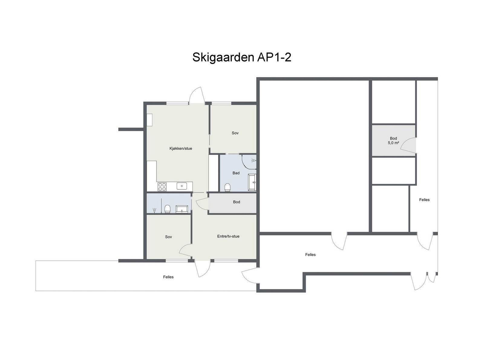 Planløsnigen av leiligheten samt boden. Galleribilde