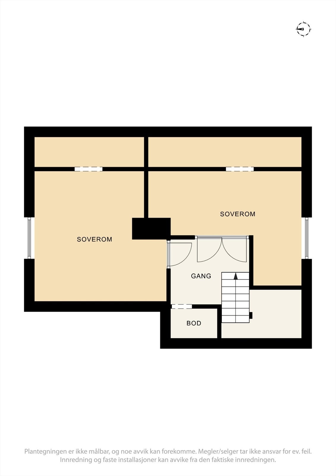 - Plantegninger loft. Rom som tidligere har vært benyttet som soverom. Arealet er ikke måleverdig grunnet lav takhøyde. Galleribilde