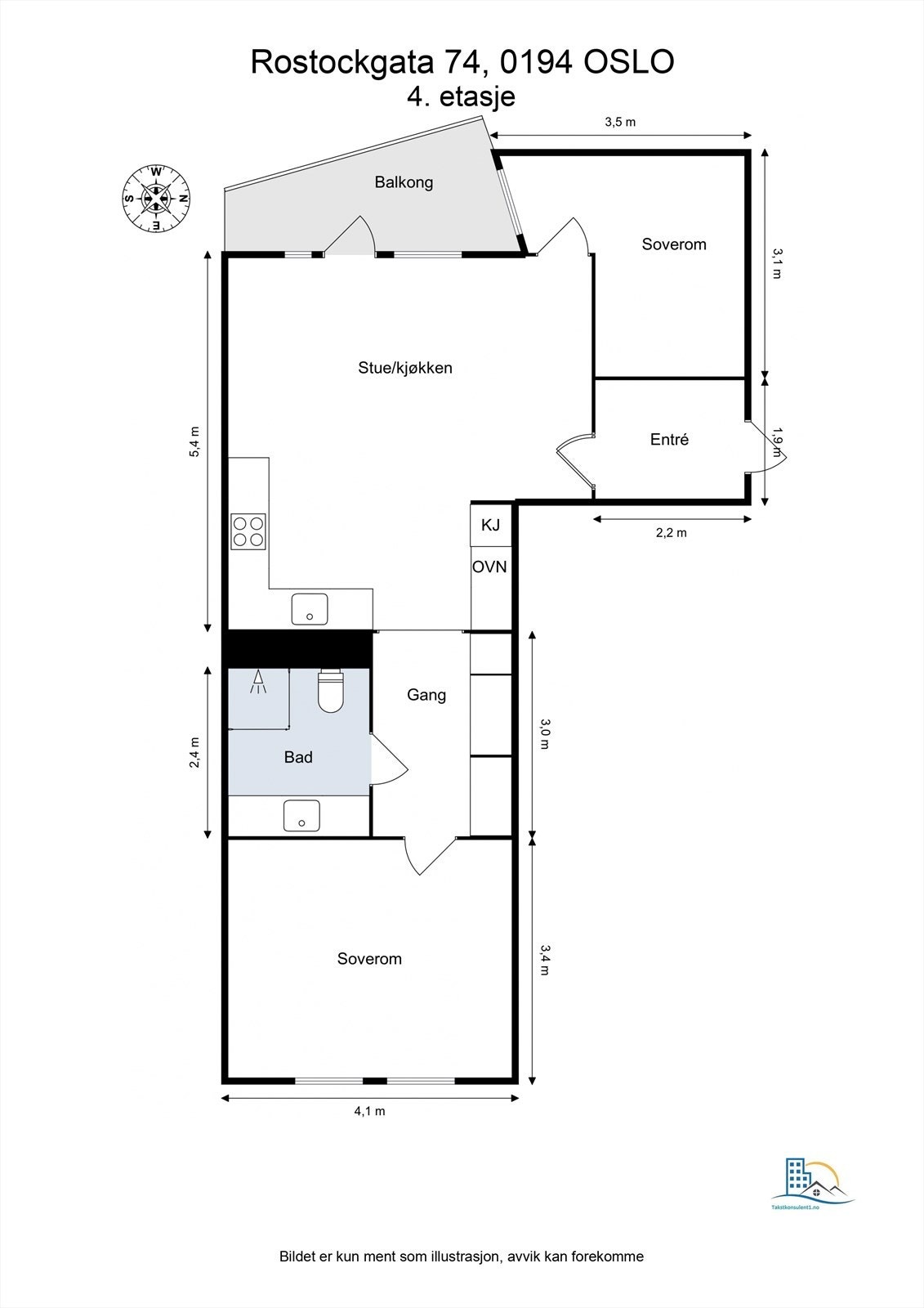 Leilighetens planløsning gir god størrelse på alle rom. Galleribilde
