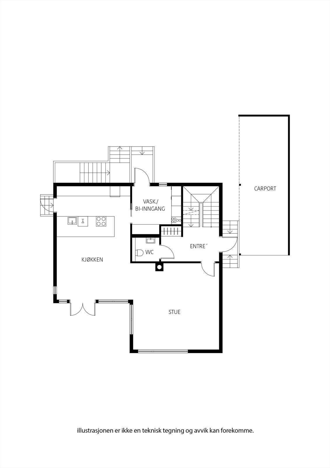 Hovedetasje med gode oppholdsrom og praktiske innganger. Fin flyt mellom ute og inne. Galleribilde